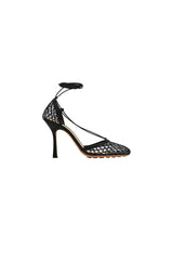 Yellow Stiletto Heel Lace Up Fishnet High Heel Sandals