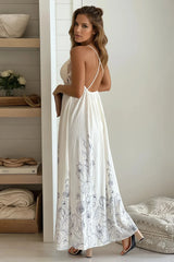 Natural Crochet Top Maxi Dress With Printed Skirt