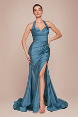 Autumn Gown Stretch Spandex Satin Halter Fitted Dress
