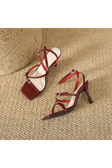 Strappy Open Toe Ankle Buckle Stiletto High Heels