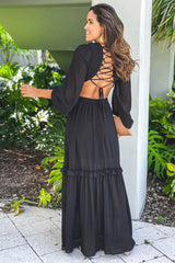 Black Maxi Dress With Cut Out And Long Sleeves