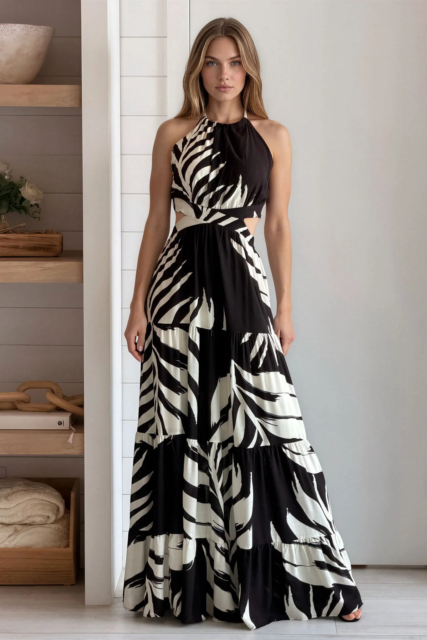 Black Printed Cut Out Dress