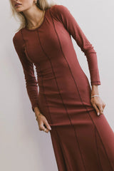 Fiona Ribbed Godet Dress in Rust FINAL SALE