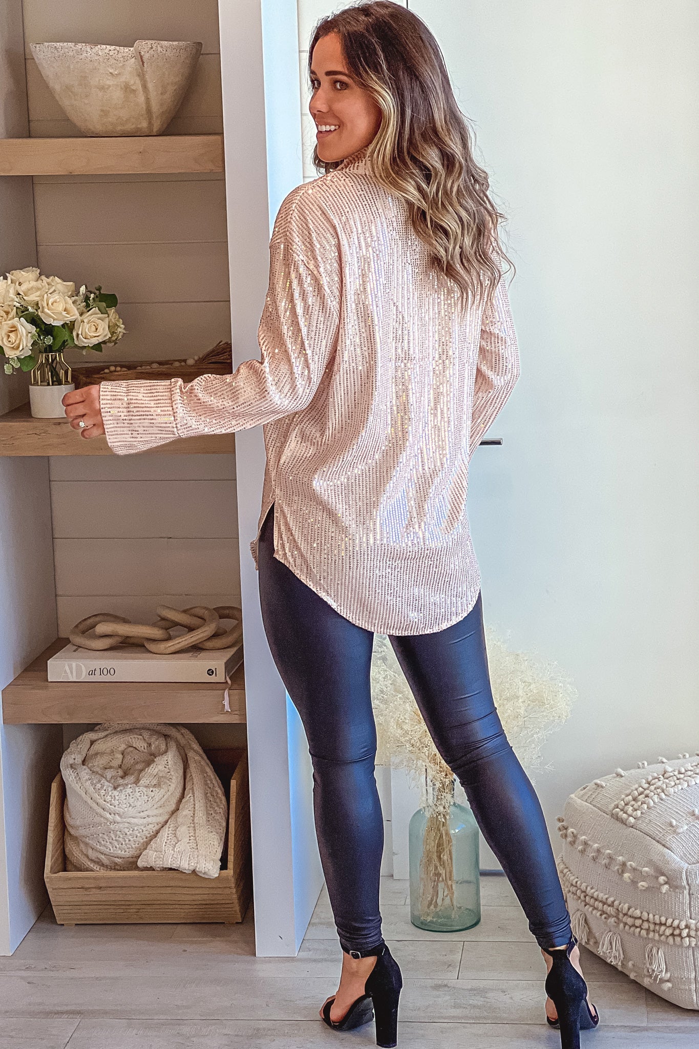 Rose Gold Sequin Long Sleeve Top