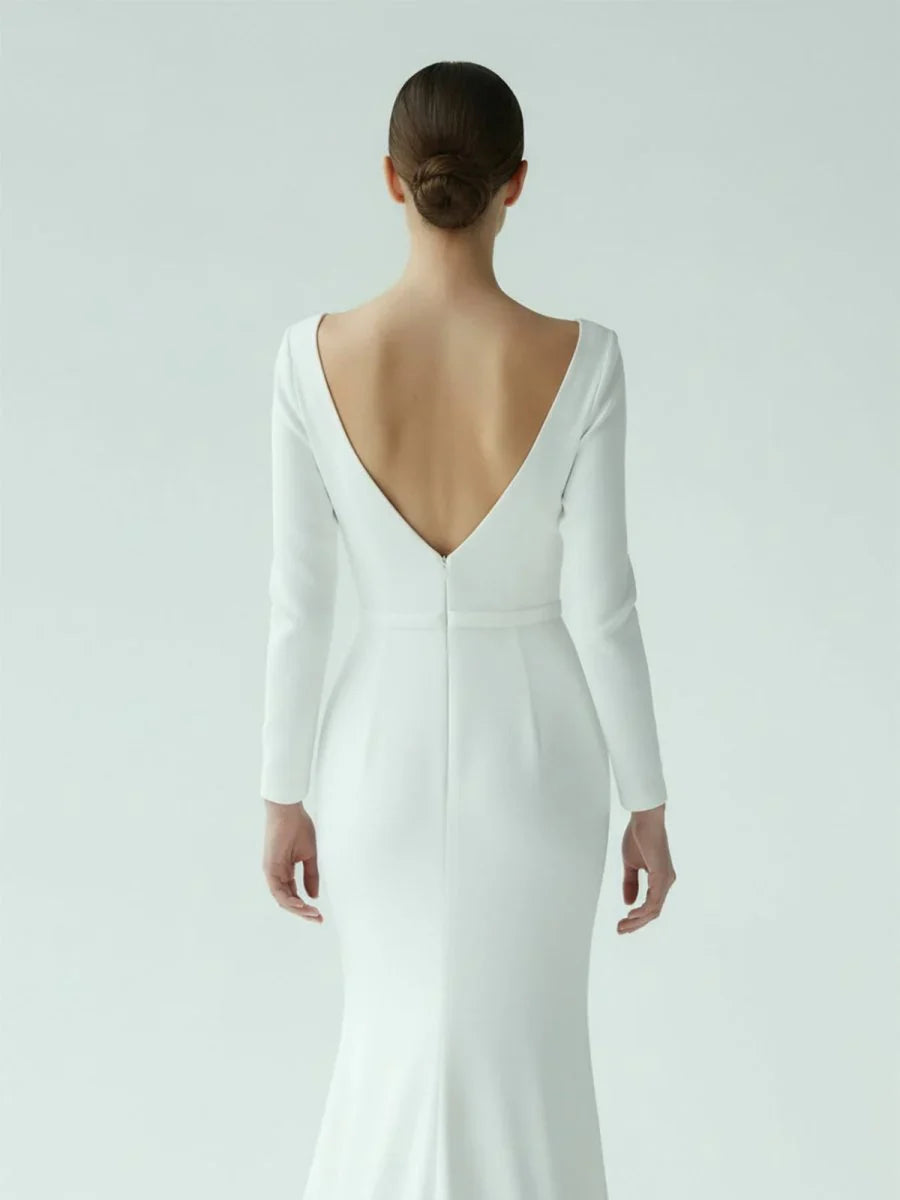 Mermaid Scoop Neck V Back Satin Wedding Dress