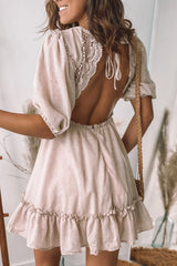 Beige Short Dress with Open Back