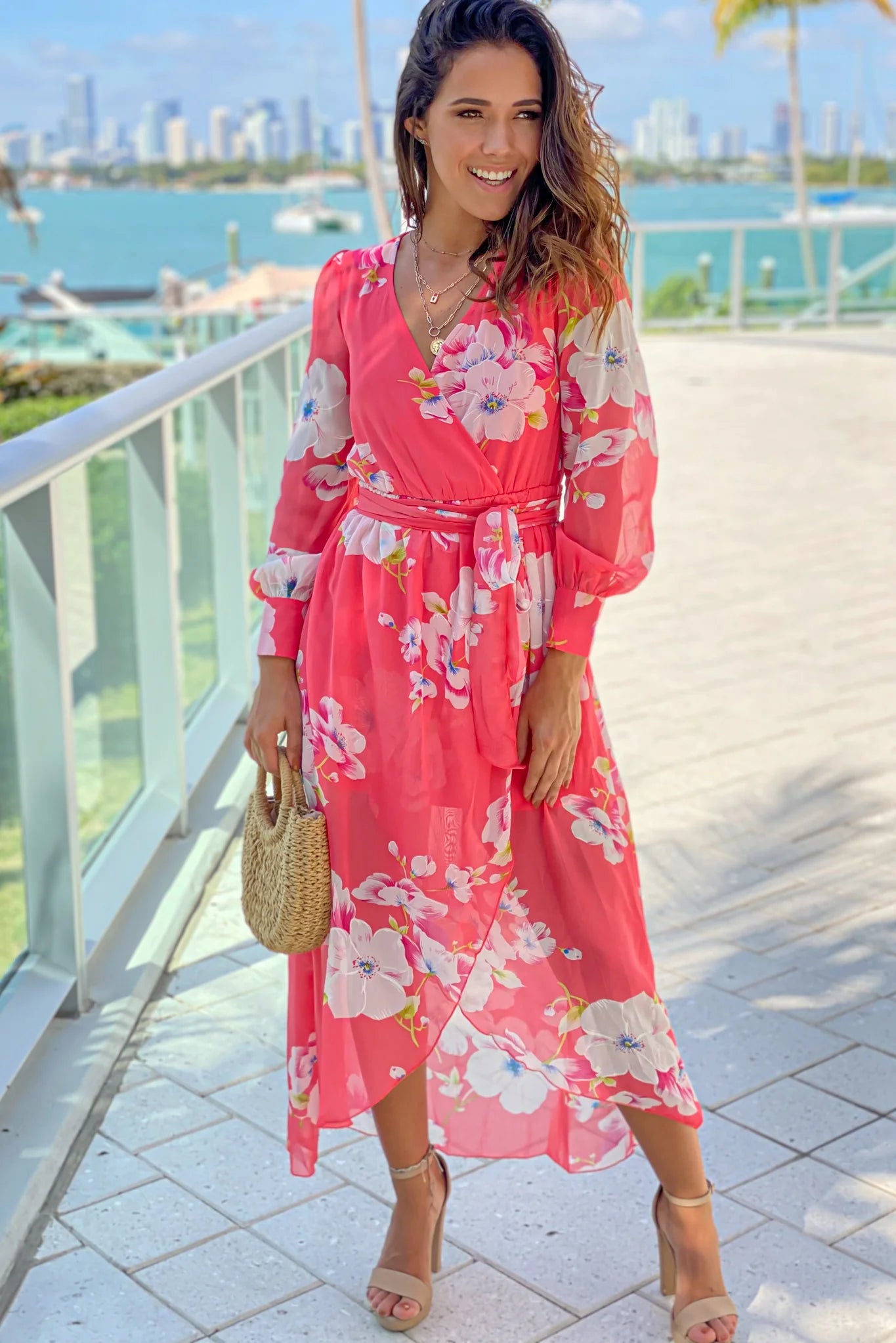 Coral Floral High Low Dress