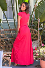 Rose Wrap V Neck Maxi Dress