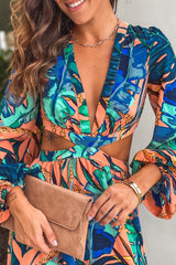Peach Printed Maxi Dress With Cut Out