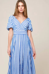 SUGAR RUSH BLUE STRIPE MIDI DRESS
