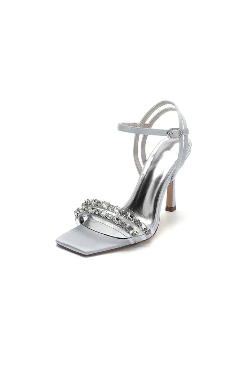 Royal Blue Satin Heels with Double Crystal Straps