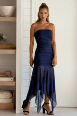 Navy Glitter Strapless Dress