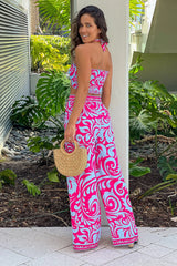 Pink And Blue Printed Top And Pants Set