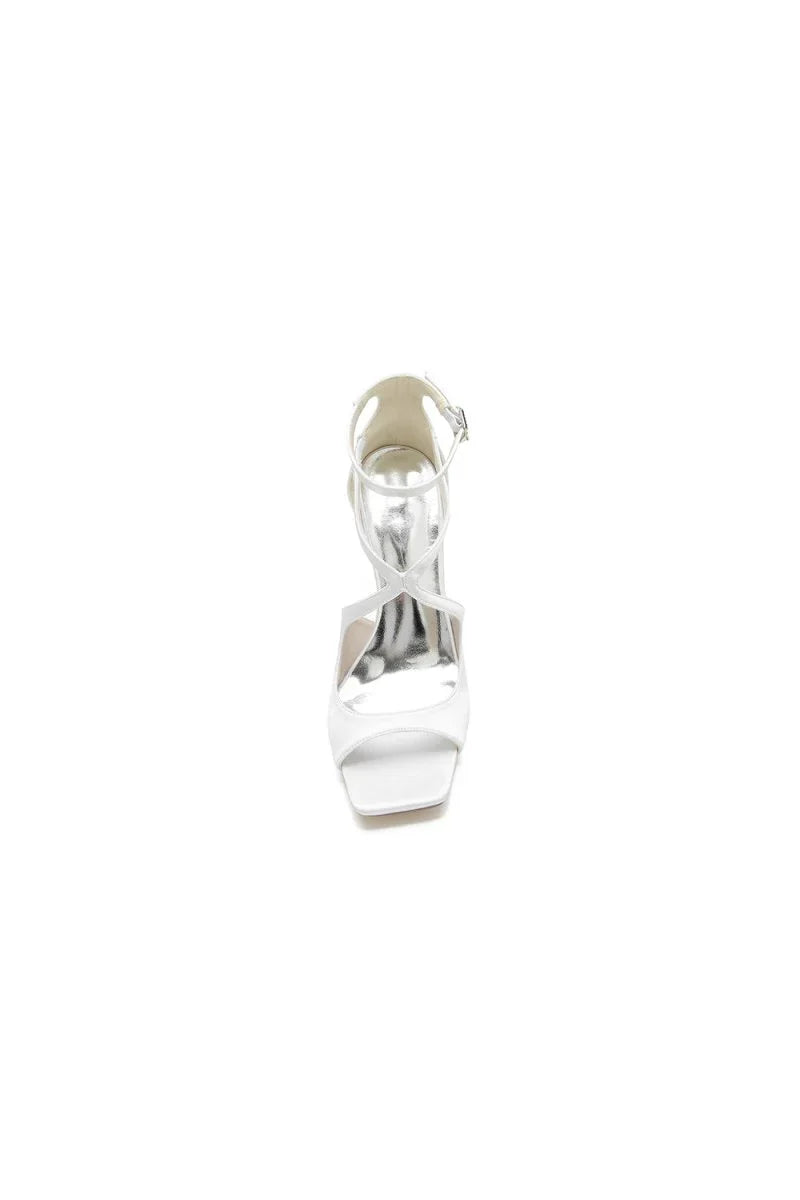 Square Open Toe Hollow Out Satin Stiletto Heels