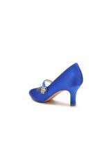 Round Toe Crystal Buckle Strap Chunky Heels