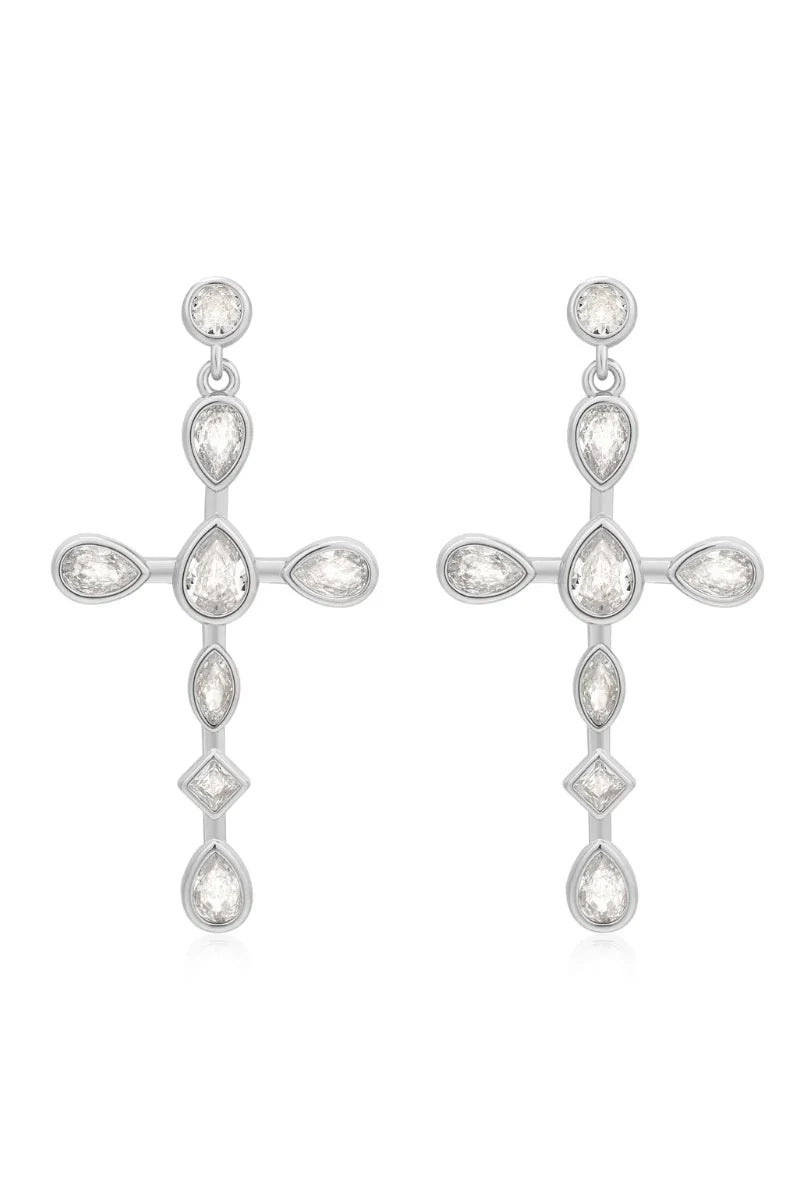 LUV AJ Bezel Stone Cross Studs