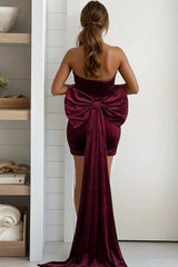 Burgundy Short Dress With Bow Detail