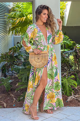 Pink Tropical Print High Low Romper