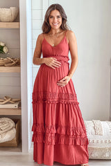 Brick Maternity Maxi Dress With Open Back