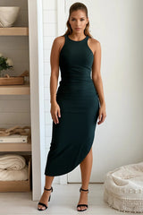 Hunter Green High Low Dress With Side Slit