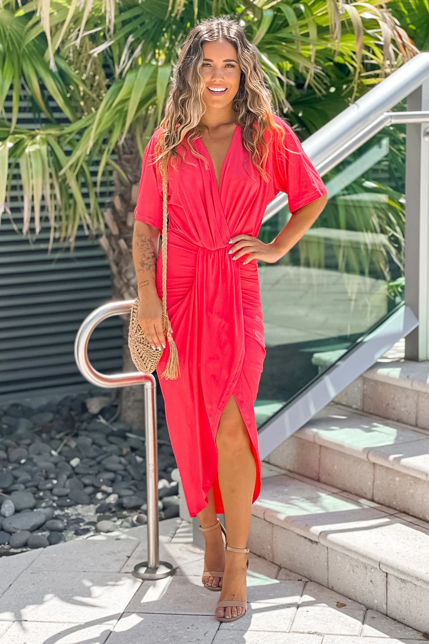 Rose Ruched Bodycon Midi Dress