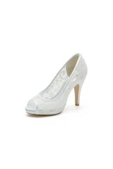 Champagne High Heels with Lace Embellishments