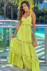 Lime Maxi Dress With Crochet Trim And Slit