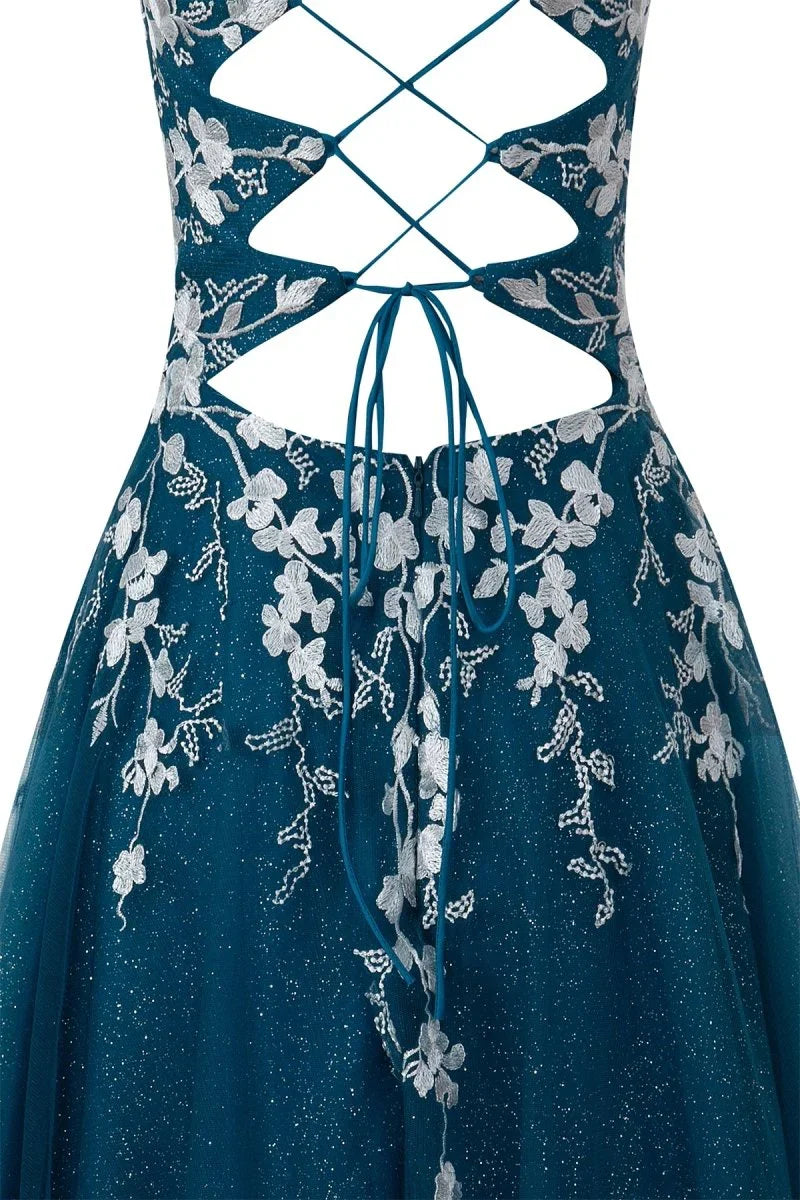 Aline Short Glitter Tulle Homecoming Dress with Appliques