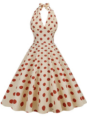 Polka Dots Halter Audrey Hepburn Style 1950S Vintage Dress With Bow Backless