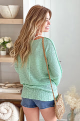 Light Mint V Neck Knit Top With Long Sleeves