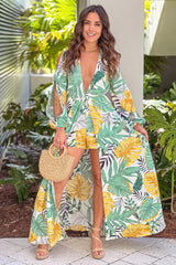 Off White Tropical Print High Low Romper