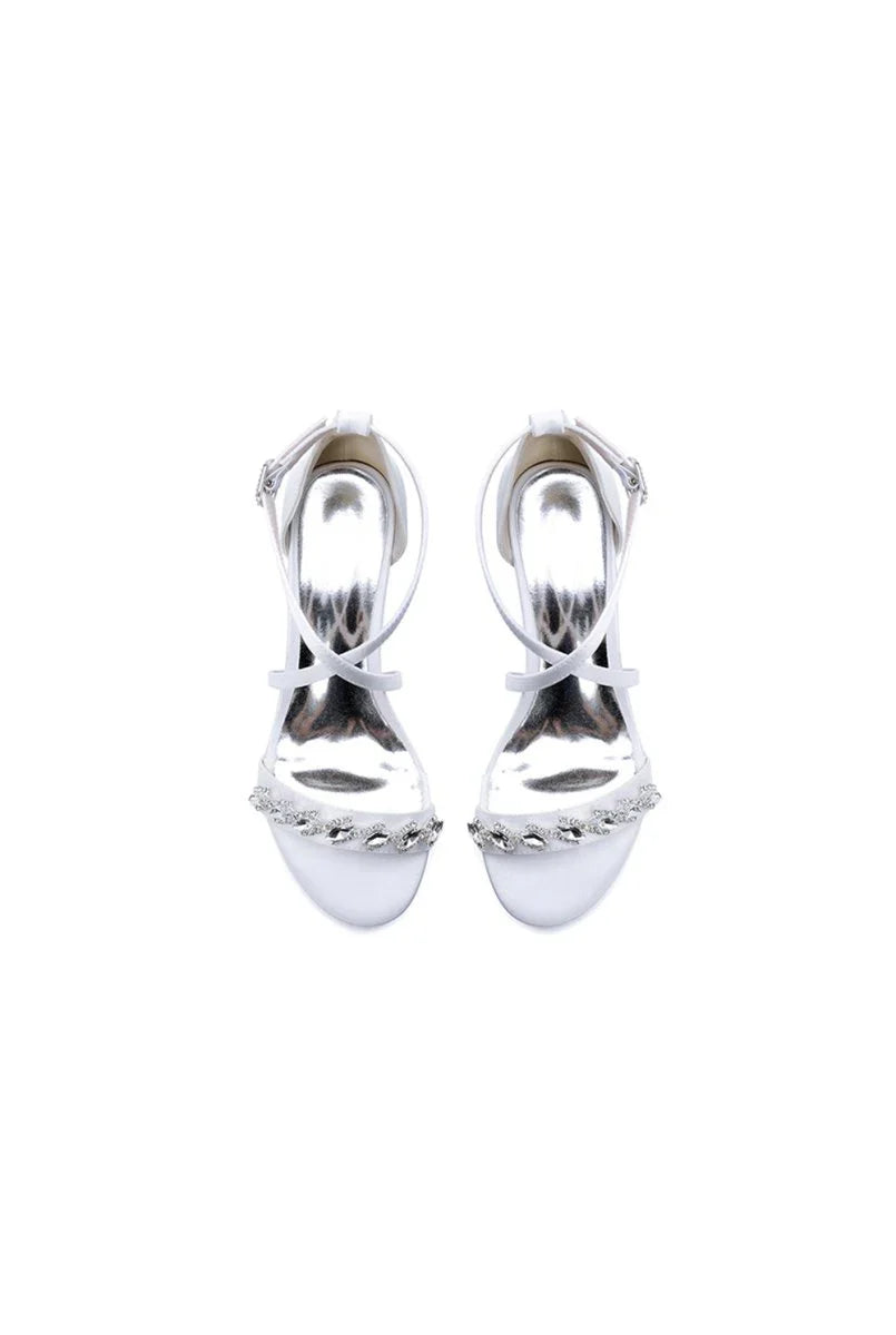 Open Toe Crystal Hollow Out Chunky Heels