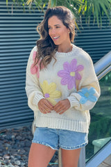 Cream Flower Sweater