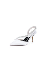 Royal Blue High Heels with Pearl and Crystal Embellishments Description