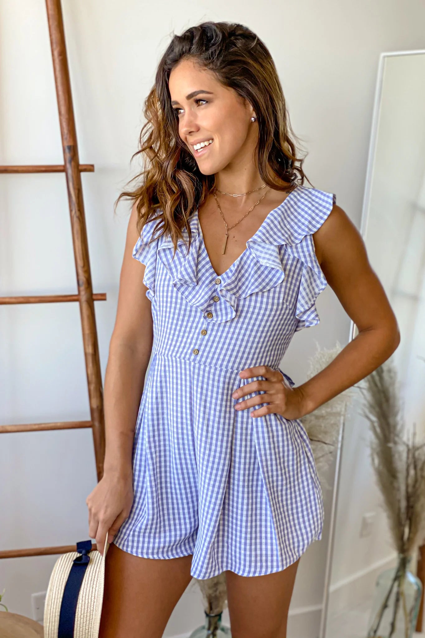 Light Blue Gingham Romper