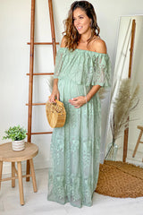 Sage Lace Off Shoulder Maternity Maxi Dress