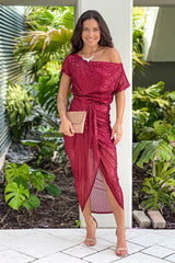 Burgundy One Shoulder Sequin Dress