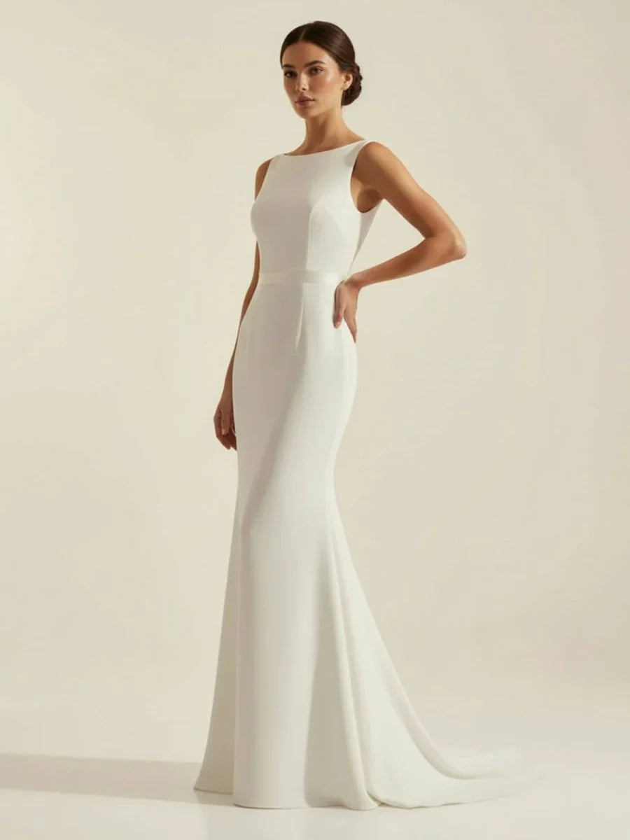 Simple Sleeveless Mermaid Wedding Dress With Sexy Bow