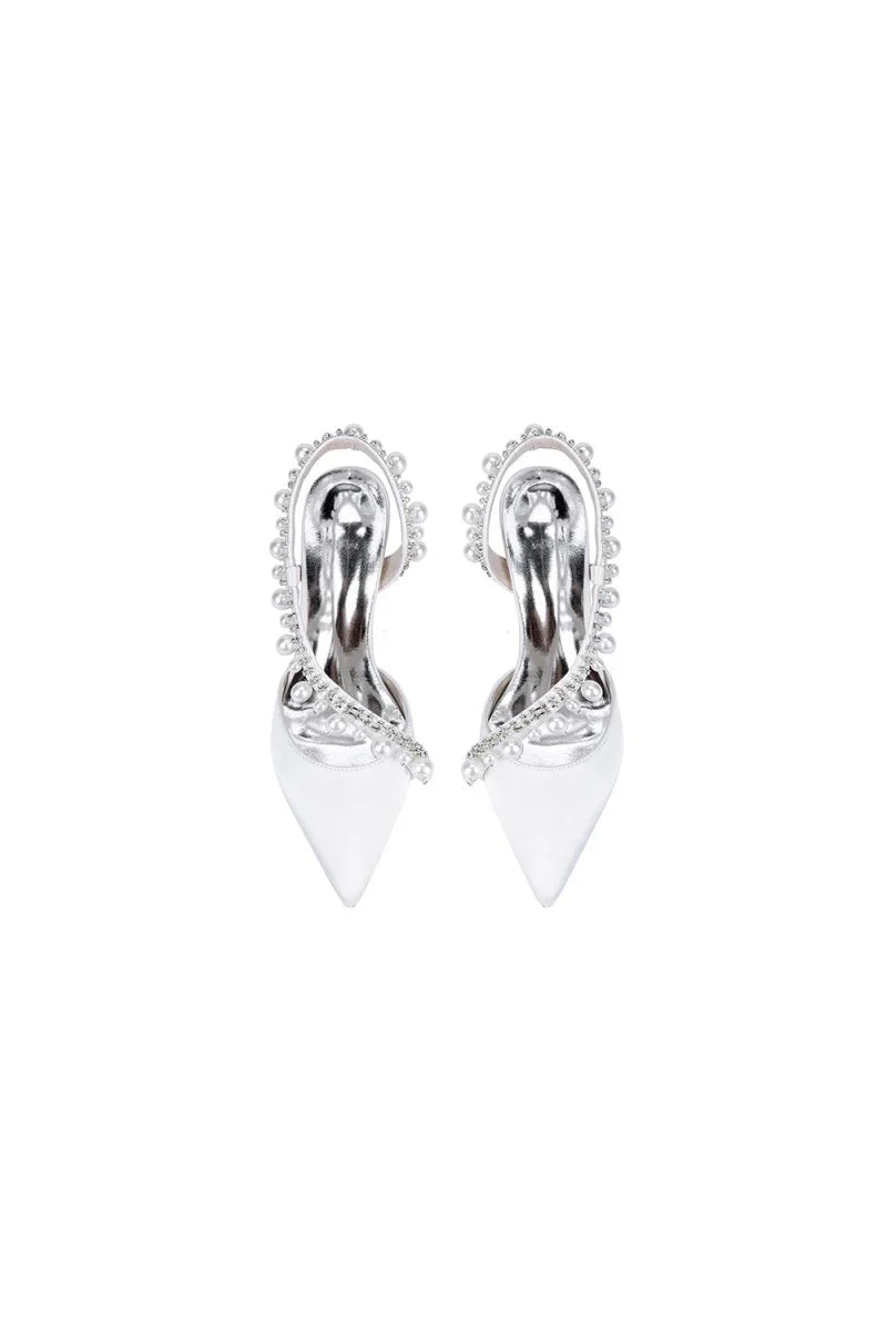 Royal Blue High Heels with Pearl and Crystal Embellishments Description