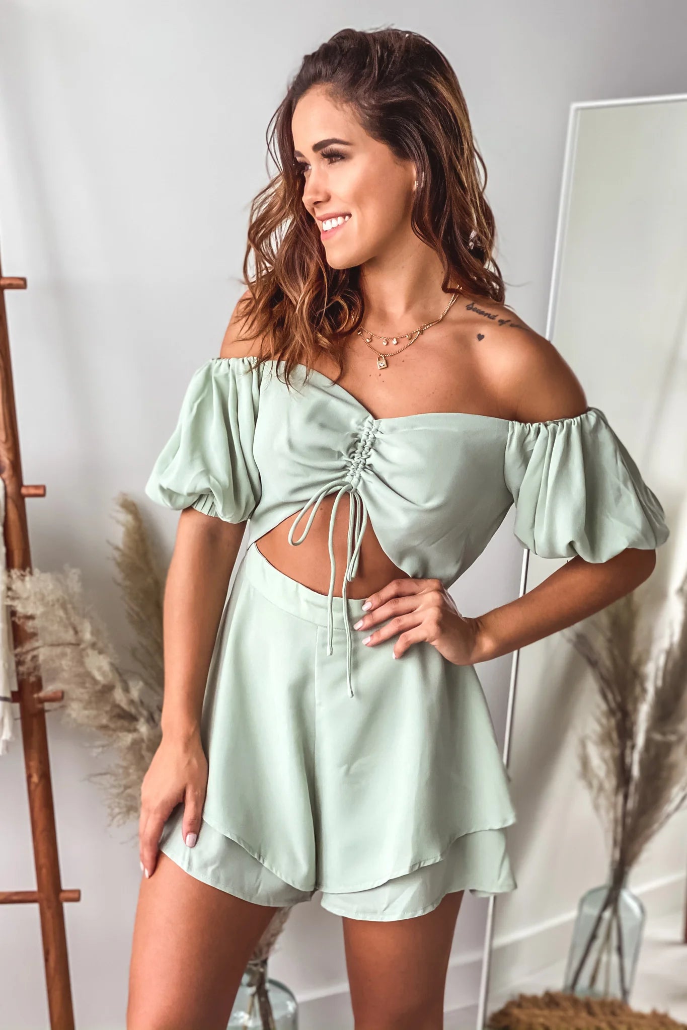 Sage Tie Front Romper