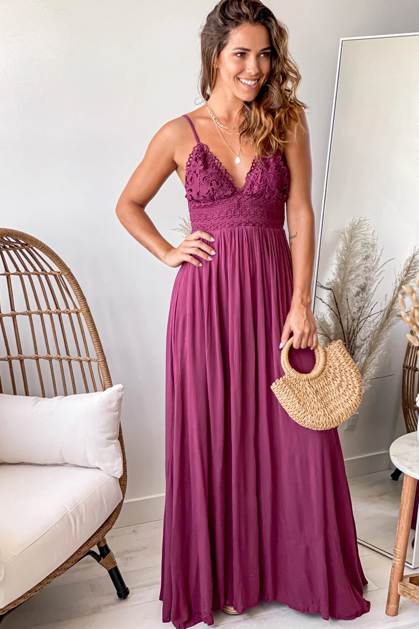 Dark Berry Maxi Dress With Tie Back