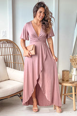 Blush High Low Dress With Short Sleeves