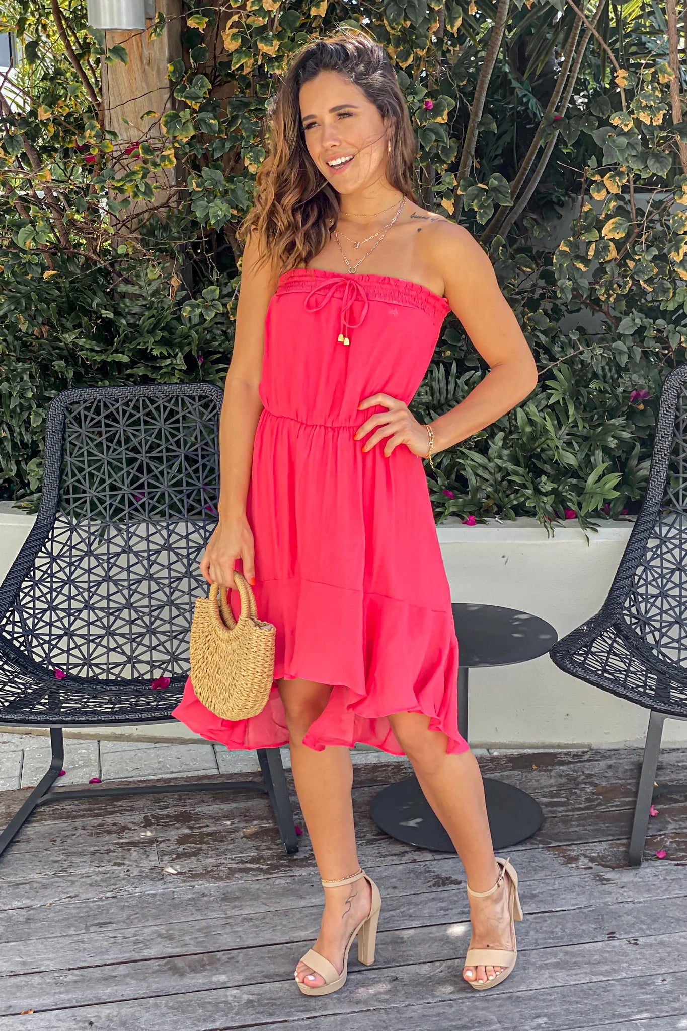 Coral Strapless High Low Dress