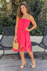 Coral Strapless High Low Dress
