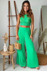 Kelly Green Pants And Lace Top Set