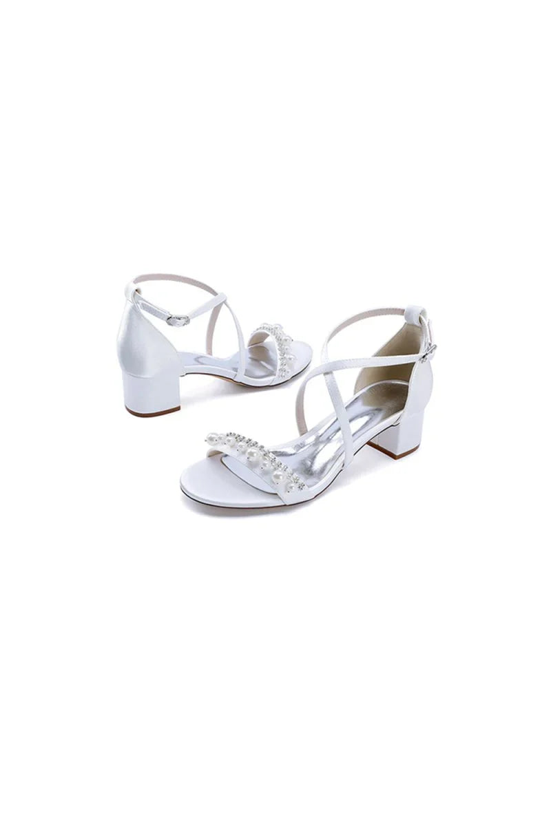 Open Toe Pearl Hollow Out Chunky Heels