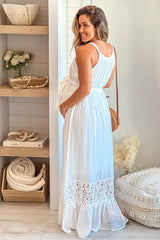 Off White Maternity Maxi Dress with Crochet Trim
