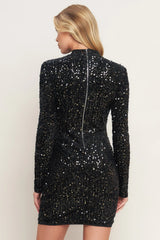 WHIMS OF FATE BLACK SEQUIN MINI DRESS WITH LONG SLEEVES