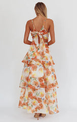 Makenna Maxi Dress Orange Floral Organza Tiered Dress