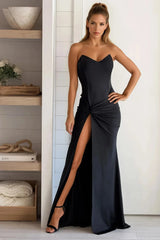 Black Side Twist Satin Maxi Dress